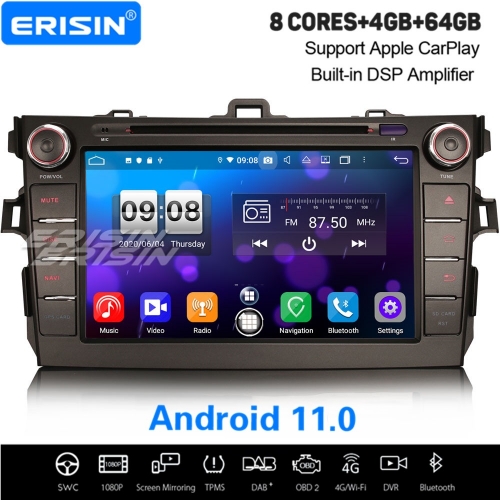 4+64G 8 Core CarPlay DSP PX5 GPS Android 11.0 TOYOTA COROLLA E140 E150 2006-2013 Car DVD Player DAB+ Radio Sat Navi BT GPS 8" Erisn ES8728A