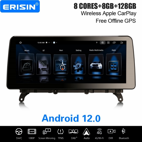12.3" IPS 8-Core 8GB+128GB Android 12.0 Car Stereo DAB+ Navi for BMW X3 F25 X4 F26 (2011-2013) CiC Apple CarPlay Android Auto WiFi Bluetooth 5 ES4625I