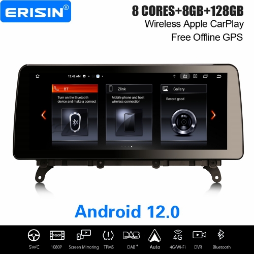 12.3" IPS 8-Core 8GB+128GB Android 12.0 Car Stereo DAB+ Navi for BMW X3 F25 X4 F26 (2014-2017) NBT Apple CarPlay Android Auto WiFi Bluetooth 5 ES4625N