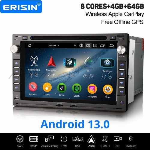 8-Core Android 13.0 Car Stereo Navi for VW Passat B5 Jetta GOLF 4 T4 SEAT Skoda CarPlay Android Auto 4GB+64GB WiFi Bluetooth DAB+ OBD2 DSP DVR ES6709V