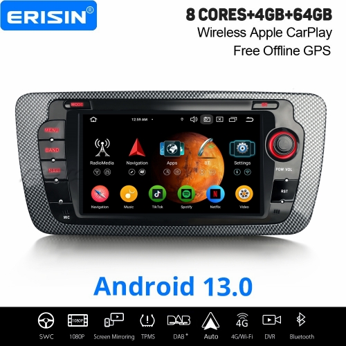 8-Cœur Android 13.0 Autoradio Navi pour SEAT IBIZA Wireless CarPlay Android Auto 4Go RAM +64Go ROM WiFi Bluetooth 5.0 DAB+ TNT DSP OBD2 DVR ES6722S