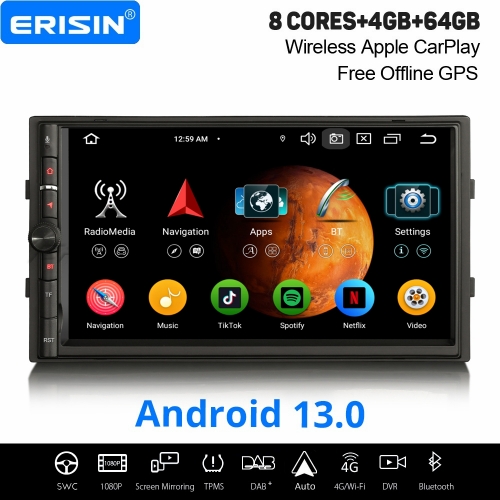 8-Core Android 13.0 2DIN Car Stereo Satnav for Nissan Wireless CarPlay Android Auto 4GB RAM +64GB ROM WiFi Bluetooth 5.0 DAB+ DTV DSP OBD2 DVR ES6736U