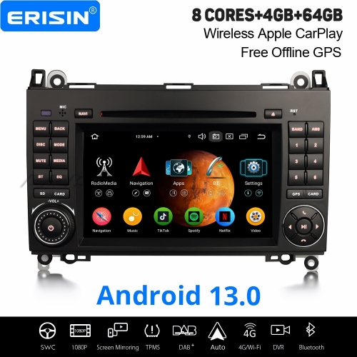 8-Core Android 13 Car Stereo Satnav for Mercedes A/B Class W169 Sprinter Viano Vito VW Crafter CarPlay Android Auto 64GB WiFi DAB+ DSP DVR CD ES6772B