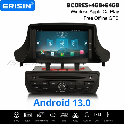 8-Core Android 13.0 IPS 4GB+64GB Car Stereo for Renault Megane Ⅲ Fluence CarPlay&Android Auto WiFi Canbus OBD2 Bluetooth TPMS DAB+ Navi 8-UI ES8937M