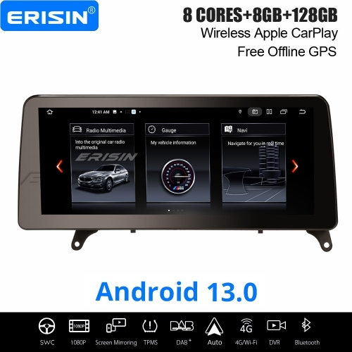 12.3" IPS 8-Core 8GB+128GB Android 13 DAB+ Car Stereo Satnav for BMW X5 E70 X6 E71 CIC Apple CarPlay Android Auto WiFi Bluetooth 5.0 DSP TPMS ES4670IL