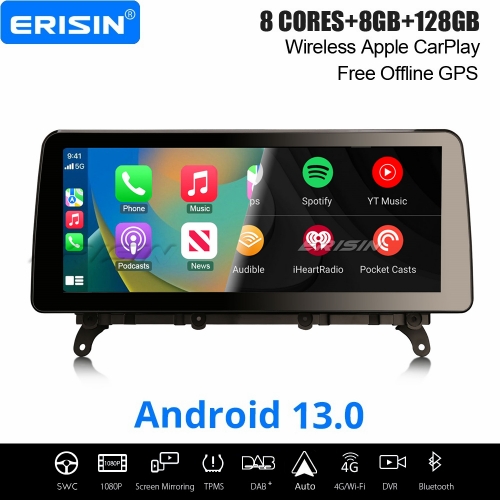 12.3" IPS 8-Core 8GB+128GB Android 13.0 Car Stereo DAB+ Navi for BMW X3 F25 X4 F26 (2011-2013) CiC Apple CarPlay Android Auto WiFi Bluetooth 5 ES4625I