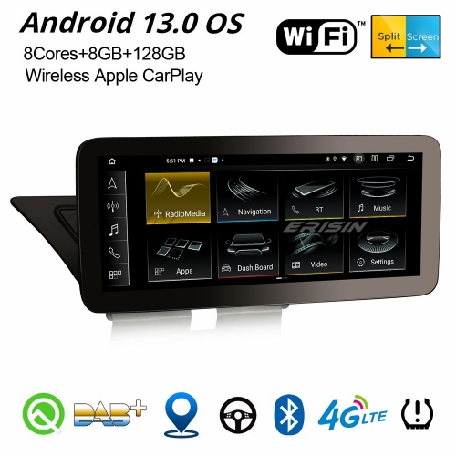 12.3" IPS 8-Core 8GB+128GB Android 13 Car Stereo DAB+ GPS Radio for Audi A4/A5/B8/S4/S5/RS4 CarPlay&Android Auto WiFi USB Bluetooth 5.0 ES4674AL