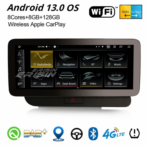 12.3” IPS 8-Core 8GB+128GB Android 13 Car Stereo DAB+ Radio Satnav For Audi Q5 Apple CarPlay&Android Auto WiFi USB TPMS DVR 4G Bluetooth 5.0 ES4675HL