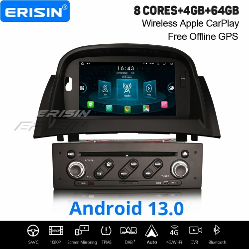 8-Core Android 13.0 Car Stereo 4GB+64GB Navi for Renault Megane II 2002-2008 Apple CarPlay Android Auto WiFi CANBus Bluetooth TPMS OBD2 DAB+ ES8936M