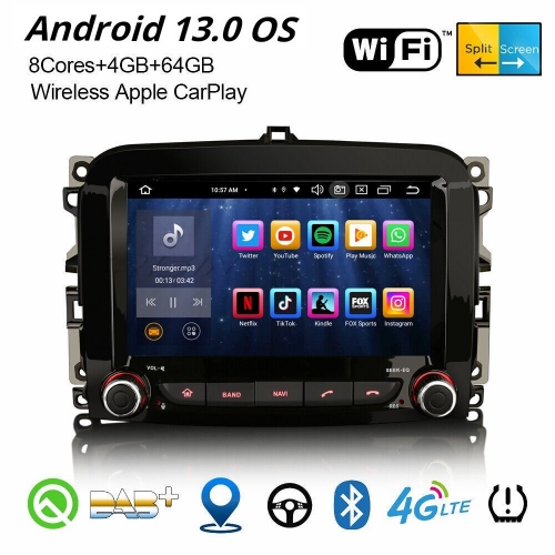 8-Core 4GB+64GB Android 13 Autoradio DAB+ GPS Radio for Fiat 500L 2012-2017 CarPlay Android Auto Bluetooth 5.0 WiFi 4G USB TPMS Canbus OBD2 ES8554L