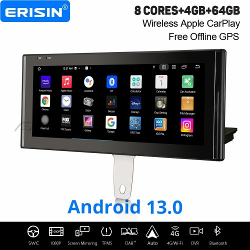 Erisin 10,25" IPS 8-Cœurs 4Go+64Go Android 13 Autoradio DAB+ GPS Navigation pour Audi Q3 MMI-HN+R CarPlay Android Auto WiFi USB Bluetooth 5.0 ES3873H