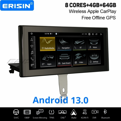 Erisin 10,25" IPS 8-Cœur 4Go+64Go Android 13.0 Autoradio DAB+ GPS Navigation pour Audi Q3 MMI-RMC CarPlay Android Auto WiFi USB Bluetooth 5.0 ES3873Q