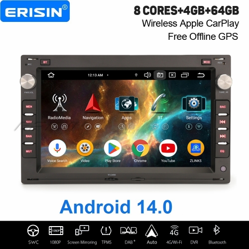 Erisin 8 Cœurs 64Go Android 14 Autoradio GPS pour VW Polo Passat Golf 4 Jetta T4 T5 Skoda SEAT LEON CarPlay Android Auto WiFi USB Bluetooth ES5709VBN