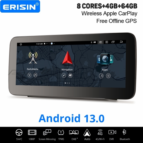 Erisin 10,25" 8 Cœurs 4Go+64Go Android 13.0 Autoradio Navi pour Mercedes BENZ Classe ML/GL W166 X166 CarPlay Android Auto WiFi Bluetooth USB ES38ML45