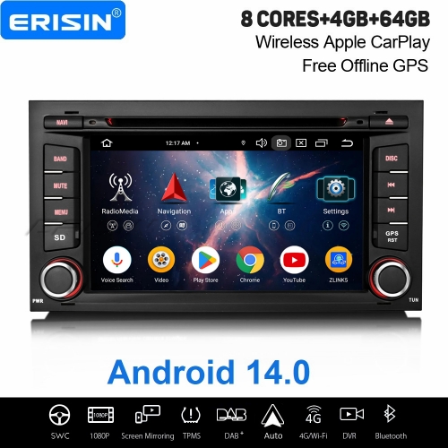 Erisin 8 Cœurs 4Go+64Go Android 14 Autoradio GPS Navigateur pour SEAT LEON 2013-2018 sans Fil CarPlay Android Auto WiFi USB Bluetooth DAB+ ES6732SN