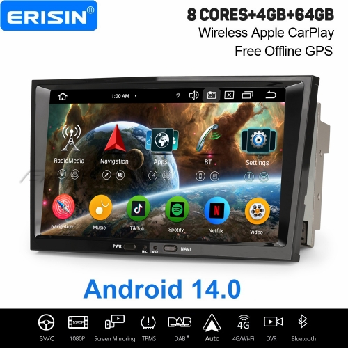 Erisin 8" 8 Core 4+64GB Android 14 Car Stereo Navi for Opel Corsa C/D Astra Signum Zafira Vectra CarPlay Android Auto WiFi USB Bluetooth DAB+ ES5708PN