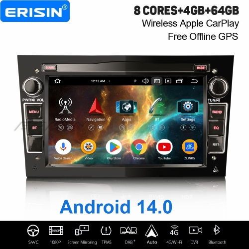 Erisin 8 Core 64GB Android 14 Car Stereo GPS for Opel Corsa Astra H Vectra Meriva Zafira Antara CarPlay Android Auto WiFi USB Bluetooth DAB+ ES5760PBN