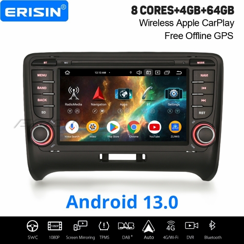 Erisin 8 Core 4GB+64GB Android 13 Car Stereo GPS Satnav for Audi TT MK2 Wireless CarPlay Android Auto WiFi 4G USB DSP Bluetooth 5.0 DAB+ Radio ES5777T