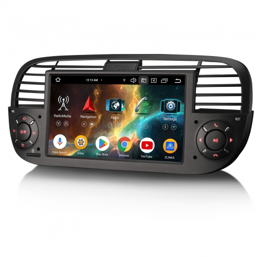 Erisin 8 Core 4GB+64GB Android 14.0 Car Stereo GPS Navi for Fiat 500 Black Wireless CarPlay Android Auto WiFi 4G USB DSP Bluetooth 5.0 DAB+ ES6750FBN