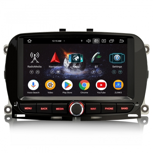 Erisin 8 Core 4GB+64GB Android 14 Car Stereo GPS Navi for Fiat 500 500C 500S 500E CarPlay Android Auto WiFi 4G USB DSP Bluetooth 5.0 RDS DAB+ ES6751FN