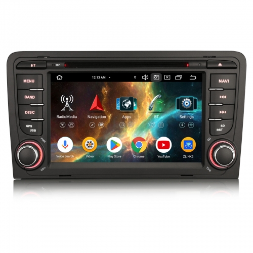 Erisin 8 Core 4GB+64GB Android 13 Car Stereo GPS Navi for Audi A3 S3 RNSE-PU Wireless CarPlay Android Auto WiFi USB DVD DSP Bluetooth 5.0 DAB+ ES6773A