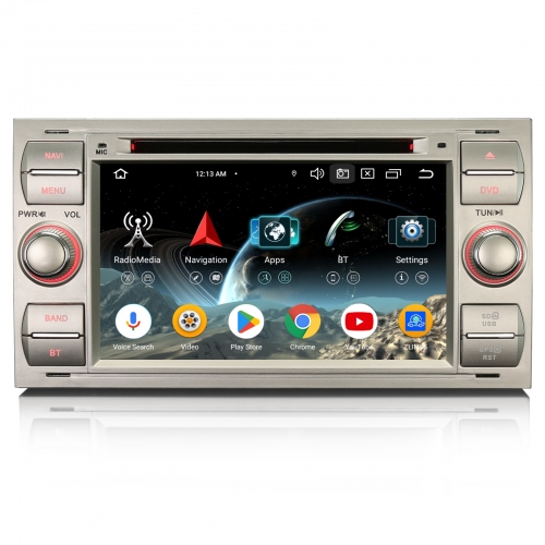 Erisin 8 Core 64GB Android 14 Car Stereo Navi for Ford Focus Transit Connect S/C-Max Kuga Fiesta CarPlay Android Auto DVD WiFi USB Bluetooth ES6766FSN