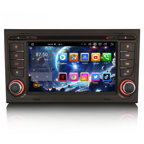 Erisin 8 Cœurs Android 14 4Go+64Go Autoradio Navigateur DAB+ pour AUDI A4 S4 RS4 SEAT EXEO CarPlay Android Auto WiFi 4G CD DSP Bluetooth 5.0 ES8578A