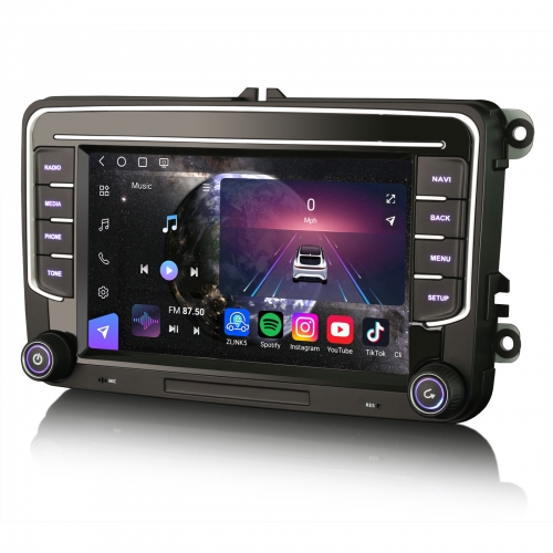 Erisin Qualcomm 8 Core 8GB+128GB Android 14 DAB+ Car Stereo GPS for VW Passat B6 Golf 5/6 Caddy Tiguan T5 CarPlay Android Auto WiFi 4G USB DSP ES9035V