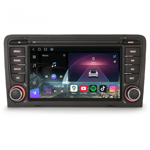 Erisin Qualcomm 8 Cœurs 8Go+128Go Android 14.0 DAB+ Autoradio Navi pour AUDI A3 S3 RS3 RNSE-PU CarPlay Android Auto WiFi 4G USB Bluetooth DSP ES9073A