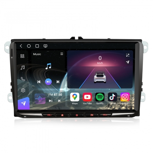 Erisin 9" Qualcomm 8 Cœurs 8Go+128Go Android 14 DAB+ Autoradio Navi pour VW Passat Golf 5/6 Polo Amarok Tiguan SEAT Skoda CarPlay WiFi 4G USB ES9091V