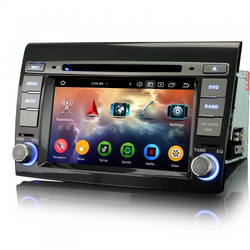 Erisin 8 Cœurs 4Go+64Go Android 16 Autoradio GPS Navi pour FIAT BRAVO 2007-2014 Wireless CarPlay Android Auto WiFi USB CD Bluetooth 5.0 DAB+ ES6571F