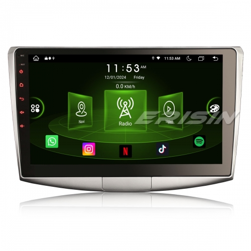 Erisin 10,1 inch Android 14 8 Core 4Go+64Go Autoradio pour VW Passat B6 B7 CC CarPlay Android Auto sans Fil WiFi 4G OBD Canbus DAB+ Navigateur ES8917P