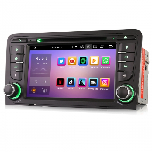 Erisin 8-Core Android 16 4GB+64GB Head Unit DAB+ Sat Nav for AUDI A3 S3 RS3 RNSE-PU CarPlay&Android Auto WiFi 4G CD USB DSP Bluetooth 5.0 SWC ES8547A