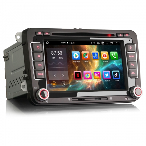 Erisin 8 Cœurs Android 16 4Go+64Go Autoradio DAB+ Navi pour VW Passat B6 Golf 5/6 Tiguan T5 Jetta Skoda SEAT CarPlay&Auto WiFi DSP Bluetooth ES8548V