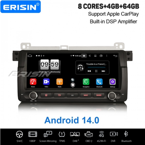 Erisin 4GB+64GB Android 14 DAB+ Head Unit BMW 3er E46 318 320 325 MG ZT Rover 75 Sat Nav CarPlay Android Auto Wifi 4G USB CANbus RDS DSP 8.8" ES8788B