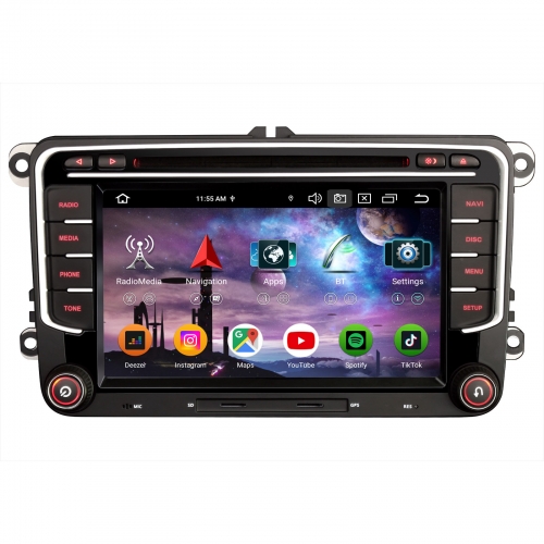 Erisin 8 Cœurs 8Go+128Go Android 16 DAB+ Autoradio pour VW Amarok Crafter Caddy Polo 6R T6 Skoda Yeti Navi CarPlay Android Auto WiFi 4G USB CD ES9134V
