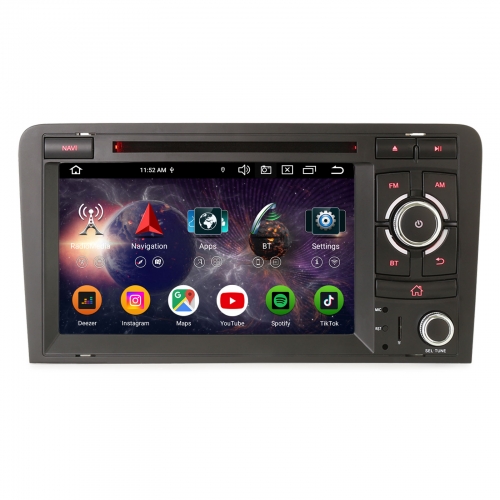 Erisin 8 Cœurs 8Go+128Go Android 16 DAB+ Autoradio pour AUDI A3 (2003-2011) RS3 RNSE-PU Navi CarPlay Android Auto WiFi 4G USB DSP CD Bluetooth ES9127A