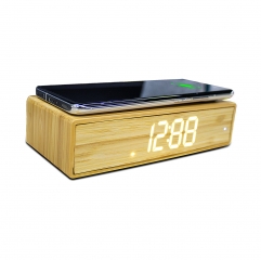 REAL BAMBOO ALARM CLOCK WITH WIRELESS CHARGER