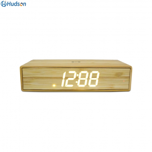 REAL BAMBOO ALARM CLOCK WITH WIRELESS CHARGER