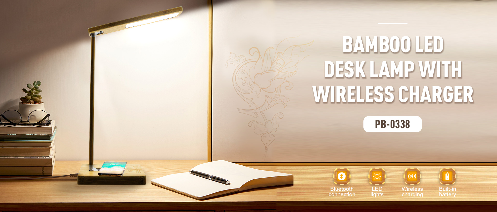 Bamboo LED Desk Lamp with Wireless Charger