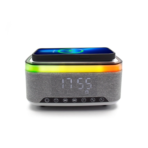 White Noise Bluetooth Speaker with Wireless Charger and Clock