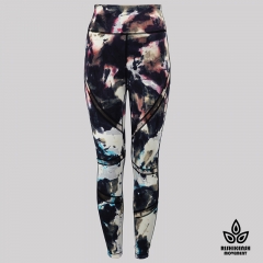 Graffiti Tie-Dye Leggings with Mesh Inserts on Legs