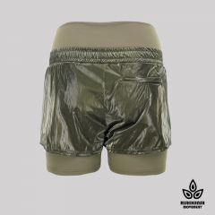 shiny Olive Lightweight Sporty Shorts with Elasticated Waist