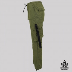 Straight Leg Drawstring Trousers with Fuctional Pockets in Army Green