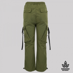 Straight Leg Drawstring Trousers with Fuctional Pockets in Army Green