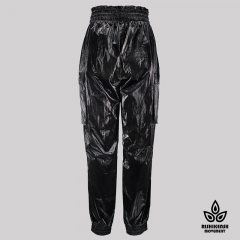 Lightweight Trousers with Cargo Pockets and Sretchy Waist in shiny Black