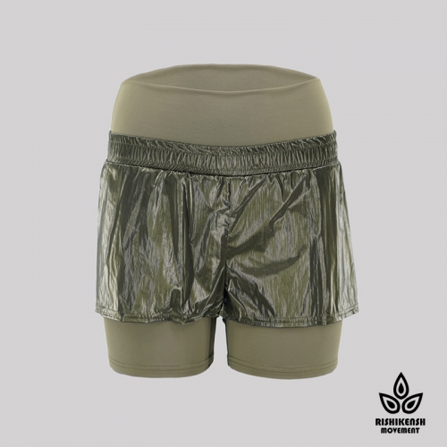 shiny Olive Lightweight Sporty Shorts with Elasticated Waist