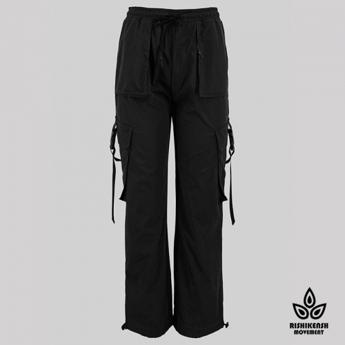 Straight Leg Drawstring Trousers with Fuctional Pockets