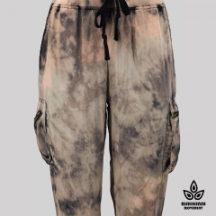 Tie-Dye Tencel Drawstring Pant with Ribbed Waist and Hem and Zipper Pockets