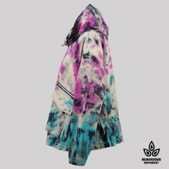 Light Graffiti Tie-Dye Long-Sleeve Jacket with Functional Pockets and A Hood